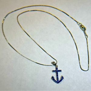 Silver Anchor Necklace with Blue Stones ⚓️